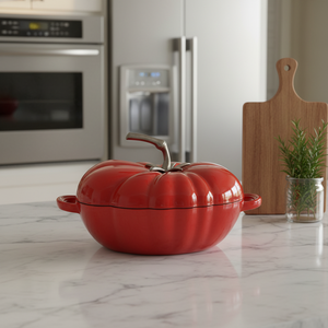 Olla Holandesa de Hierro Fundido Esmaltado Rojo de Alta Calidad con Forma de Tomate de 27 cm con Tapa Antiadherente para Cocinar en la Cocina - Product Image 1