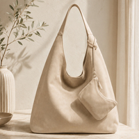 Tas Tote Besar Berbahan Suede Terbaru 2026 untuk Wanita dengan Set Kantong Kecil, Tas Selempang Hobo Santai, Tas Jinjing Minimalis, Warna Camel