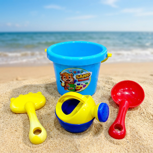 Plastic Kids Beach Bucket Play <b>Set</b> with Watering Can Shovel Rake in Mesh Bag - Product Image 3