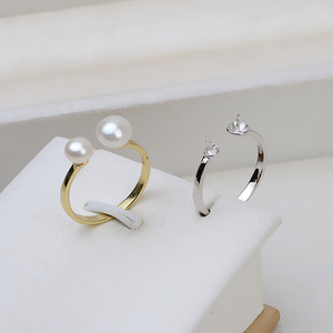 แหวนเงินแท้ S925 ประดับมุกคู่ แบบเปิด สำหรับทำเครื่องประดับผู้หญิง ถาดเปล่าสำหรับงาน DIY อุปกรณ์ทำเครื่องประดับแบบกึ่งเปิด - Product Image 1