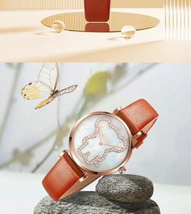 Reloj de cuarzo redondo de oro rosa para mujer, correa de cuero roja, esfera analógica, diseño de oso de dibujos animados con diamantes de imitación, 30 mm - Product Image 6