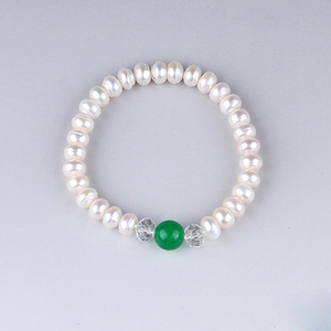 Bracelet en perles d'eau douce avec perle de jade verte, bijoux unisexes blancs pour tous les jours, origine Zhuji AL6106 - Product Image 2