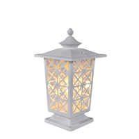 Lampe de poteau de jardin extérieure blanche avec cadre métallique géométrique