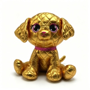 Customized puppy <b>stuffed</b> <b>animal</b>, metallic quilted dog plush,Gold dog plush toy,shiny puppy plush with pink collar - Product Image 2