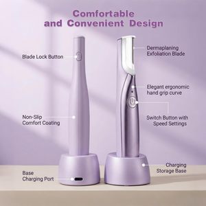 Herramienta Eléctrica Sónica Recargable para Dermaplaning, Elimina el Vello Superfluo, con LED Integrado, Ángulo de 45 Grados, Base de Carga y Cuchillas de Repuesto - Product Image 3