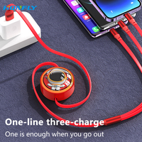 Honfly kabel Data pengisian daya Super cepat, kabel Data pengisian daya Super cepat USB 100 A 6A untuk ponsel ios/mikro/Tipe C bisa ditarik, kabel pengisi daya silikon ponsel 3 in 1