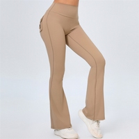 Celana Yoga Model Bell-bottom Eropa dan Amerika, Celana Olahraga Fitness Kaki Lebar, Celana Bootcut Pinggang Tinggi Cepat Kering