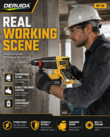 Marteau perforateur électrique portable DERUIDA, sans fil, rechargeable, sans balais, industriel, pour béton, ensemble de marteaux rotatifs