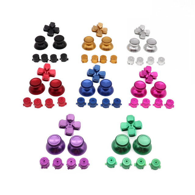 Joystick Cap Kit Metal Bullet Thumbsticks with ABXY Bullet Buttons and D-pad for Sony PS4 Controller Metal Button Set Mod Kit