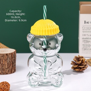 Gobelet en verre Ours créatif avec paille, motif dessin animé, vente en gros - Product Image 5