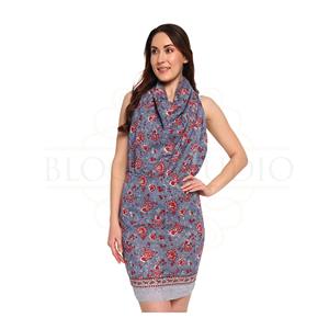 Pareo de algodón con estampado a mano en gris tormentoso y rojo para mujer, ligero, para cubrir el bikini, ropa de verano - Product Image 3