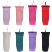 2025 été chaud bricolage 16oz 24oz tasse à café froide Double paroi en plastique irisé mat clouté tasses gobelet avec couvercle en paille