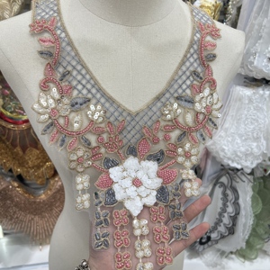 ชุดมุสลิมคอเสื้อลูกไม้ปักลายดอกไม้ลูกปัดสำหรับ3D คอปกด้านหน้าสไตล์แอฟริกันแบบกำหนดเอง - Product Image 2