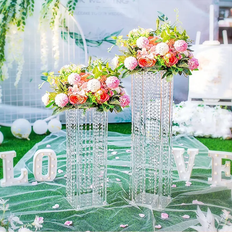 Soporte de acrílico transparente para florero de boda, columna de centro de mesa, estante de exhibición de fondo, soportes de flores de boda