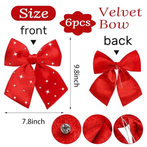 Noeud en coton de 18*26 cm avec garniture en velours rouge et strass, disponible en tailles personnalisables - Product Image 2