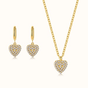 Trendy Diamond Stainless Steel love Necklace Jewelry <b>Set</b> <b>Crystal</b> Cz Cubic Zirconia Heart Earrings Necklace Jewelry <b>Set</b> - Product Image 1