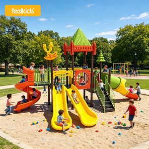 Feelkids Grande Attrezzatura per Parco Giochi all'Aperto, Scivolo in Plastica e Tubi Zincati, Parco per Bambini ad Alta Capacità di Carico - Product Image 1