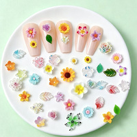 50 pièces/sac Mini Accessoires d'Art Ongulaire 3D en Forme de Fleur Style Champêtre Marguerites Roses Fleurs DIY Résine Décoration Colorée pour Ongles