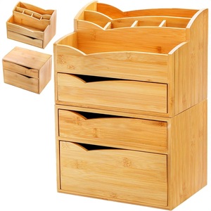 Bamboo Desktop Organizer 4 Layers Storage <b>Drawer</b> For Office Desk Student Stationery Pen Holder Creative Wooden Divider - Product Image 3