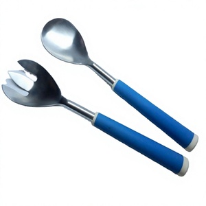 Ensemble de service à salade en acier inoxydable 18/8 de style américain Outils de cuisine avec manche en résine pour la maison Hôtel Restaurant Cuillère à salade Fourchette - Product Image 1