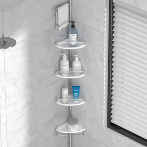 WIREKING Étagère d'angle de salle de bain, organisateur de douche à barre télescopique, 4 niveaux, étagères antirouille, support de rangement pour <span class=keywords><strong>shampoing</strong></span> de <span class=keywords><strong>baignoire</strong></span> - Product Image 3