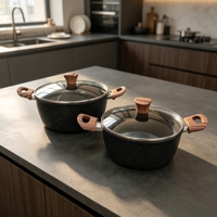 Ensemble de casseroles en acier inoxydable, 8 pièces, noir et blanc, ensembles de casseroles de haute qualité, couvercle en verre, poignée en bois pour la cuisine à domicile
