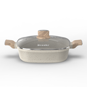 Nieuwe design eco-vriendelijke antiaanbak kookset met glazen deksel, geschikt voor inductie & gas, met bakeliet houten handvat - Product Image 3