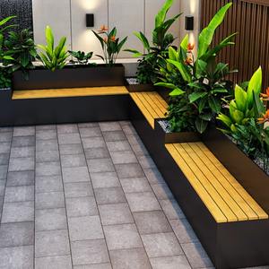 屋外錬鉄フラワートラフベンチ正方形の中庭植栽ボックス座席付き金属仕切りラック組み合わせ - Product Image 3