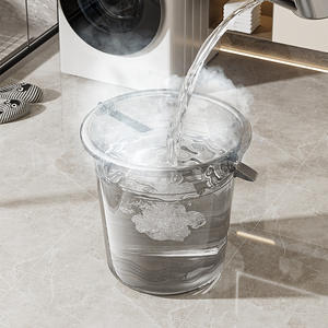 Juego de bañera transparente con tapa, portátil, redonda, de gran capacidad, para uso doméstico en el baño, lavabo de tres piezas y cucharón - Product Image 1