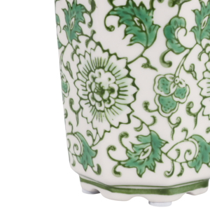 Portacandele in Ceramica con Bordo Ondulato, Motivo Floreale Verde, Decorativo per Interni ed Esterni - Product Image 5