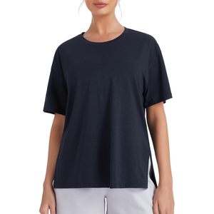 Camiseta Deportiva de Manga Corta para Mujer, Corte Holgado, con Abertura Lateral, Cuello Redondo, Informal, de Algodón, para Verano - Product Image 2