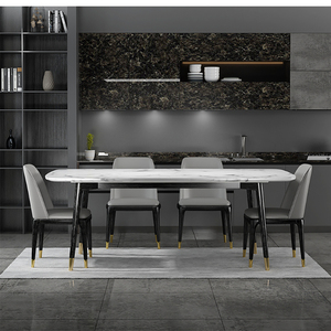 Juego de mesa de comedor 8 sillas muebles de comedor moderno Arianna juego de mesa de comedor de mármol 6 plazas de lujo brillante de acero inoxidable - Product Image 2