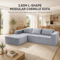 Canapé sectionnel profond avec chaise longue, revêtement en chenille, accoudoirs bas, canapé modulaire 2 pièces pour petit appartement