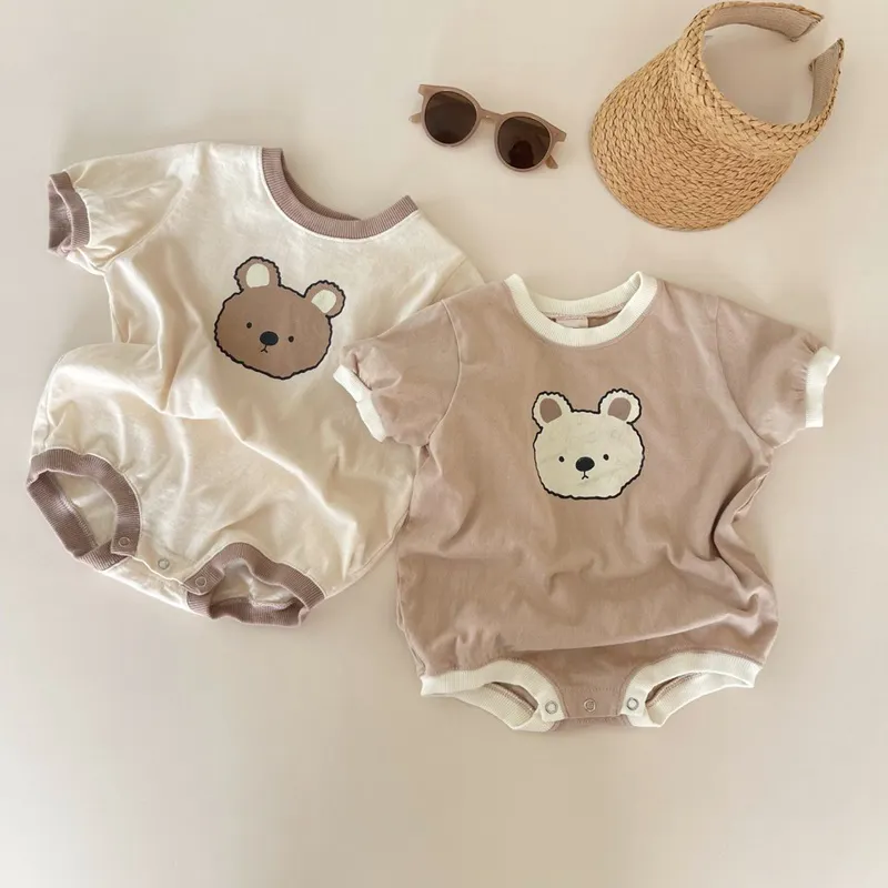 Cute Bear Print Baby Girl Clothes Romper Short Sleeve Newborns Girl Boy Bodysuit