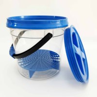 Ensemble de seaux transparents pour lavage auto, couleur bleue, 18 L, avec couvercle et grille de protection, seau transparent pour lavage auto, seau pour detailing auto