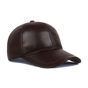 Gorra de Béisbol Personalizada de 6 Paneles en Cuero Genuino Marrón para Hombre, con Tela Oxford de Alta Calidad e Impresión Puff - Product Image 1