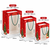 Sacs en papier kraft personnalisés pour Noël avec poignée en coton, fenêtre en PVC, sacs cadeaux en carton blanc pour emballages de fêtes