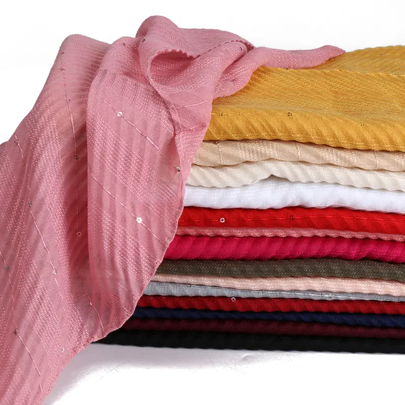 2023 Высококачественная однотонная плиссированная хлопковая шифоновая шаль с блестками и жемчугом, мятая шаль, мусульманский хиджаб, шарф для Малайзии для женщин