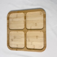 Plateau de service en bambou durable et écologique avec couvercle en acrylique, 4 compartiments, couleur crème, planche à charcuterie portable, pique-nique, cadeau de déménagement