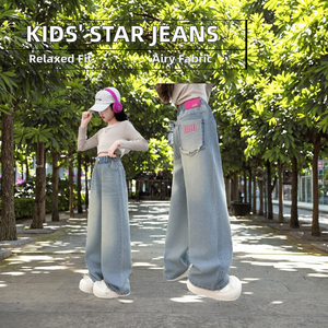 Super Offerta <span class=keywords><strong>Jeans</strong></span> <span class=keywords><strong>Larghi</strong></span> a Gamba Dritta da <span class=keywords><strong>Bambina</strong></span> per Primavera e Autunno Casual in Cotone Decorati con Stelle - Product Image 3