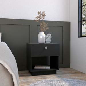 Single Drawer Nightstand 19 H Black <b>Open</b> <b>Storage</b> Shelf Bedroom Furniture - Product Image 1