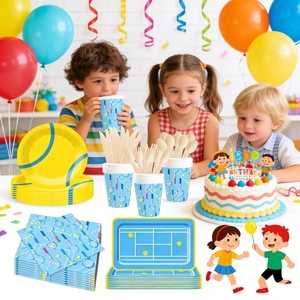 DAMAI Sport Themed Kids Birthday Party Supplies Yellow Tennis element <b>Disposable</b> Party <b>Tableware</b> Set Paper Napkins Cups Plates - Product Image 1