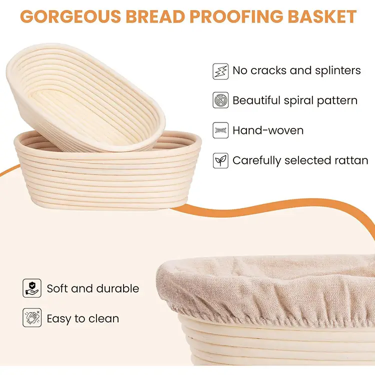 Keranjang pembuat roti rotan alami, set dapur keranjang anti roti kualitas baik untuk hadiah