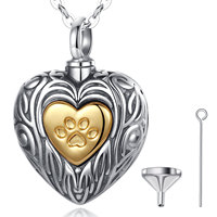 Merryshine Collier Pendentif Urne Cendres Patte de Chat en Argent Sterling 925, Zircon Cœur Tendance pour Amoureux d'Animaux et Occasions Spéciales