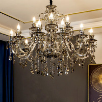 Lustre en cristal gris fumé européen, luminaire suspendu de luxe pour salle à manger, villa, salon, hall d'hôtel