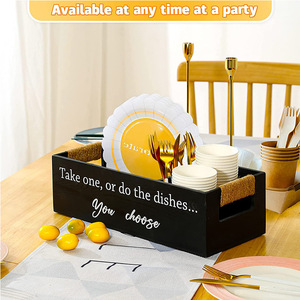 Wooden Storage <b>Box</b> Rectangle Black With Partitions 2-3 Compartments Kitchen <b>Party</b> Use - Product Image 2