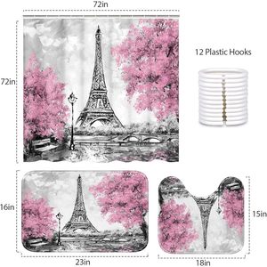 4 pièces Design créatif ville européenne paysage imperméable Polyester salle de bain accessoires huile Paris salle de bain décor Stock - Product Image 2