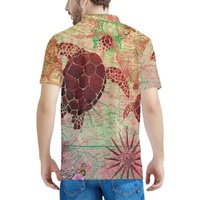 Polo vintage pour homme à imprimé tortue, motif animalier personnalisé, chemise de golf imprimée à la demande, chemise à revers imprimée par sublimation
