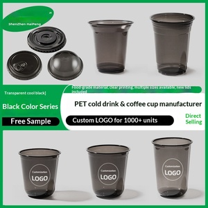 Vaso Desechable Redondo de PET Negro con Logotipo Personalizado, Origen Guangdong, con Tapa Samurai, para Bebidas Frías, Café Americano y Té con Leche - Product Image 4