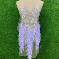 Robe de luxe 3D ornée de diamants pour mariage, spectacle de danse, avec plumes d'autruche, strass cousus main et accessoires en verre